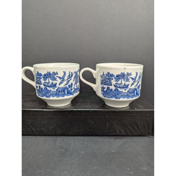 Vintage Made in England Blue Willow 8 Oz Coffee/Tea Cup Set of 2 - Picture 5 of 7